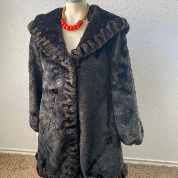 Jones New York Women’s Full Length Faux Fur Long Sleeve Pockets hooded Coat Sz M - Picture 2 of 14